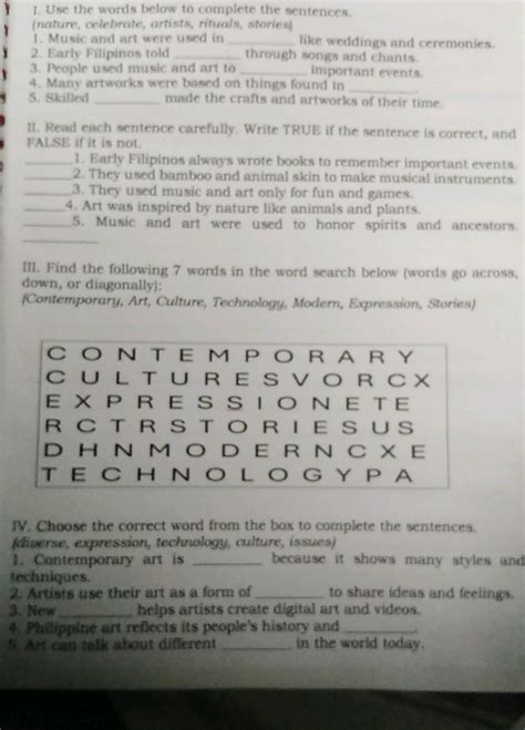 I. Use the words below to complete the | StudyX