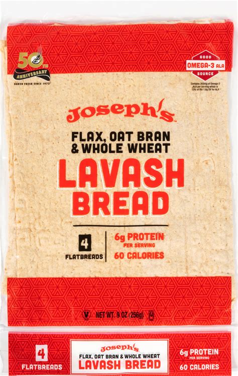 Joseph's Bakery Whole Grain Flax Lavash Bread, Low Net Carb, 9 oz, 3 ...