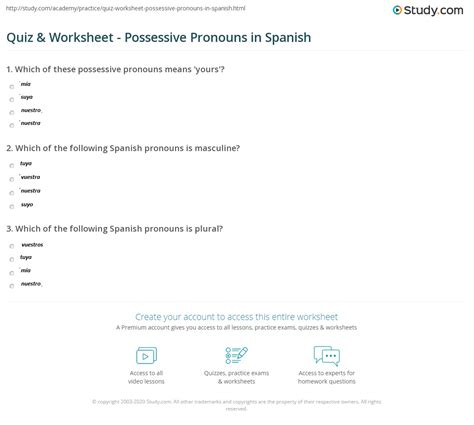 Quiz & Worksheet - Possessive Pronouns in Spanish | Study.com