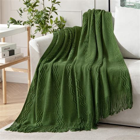 Amazon.com: MIULEE Olive Green Knitted Throw Blanket for Couch Boho ...