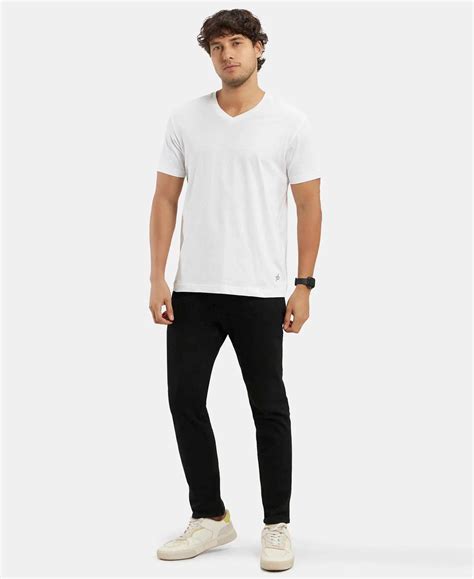 Buy Super Combed Cotton Rich Solid V Neck Half Sleeve T-Shirt - White ...