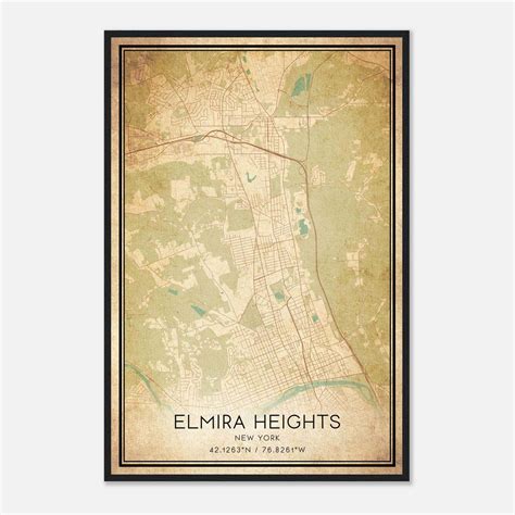 Vintage Elmira Heights New York Map Poster, Elmira Heights NY City Road ...