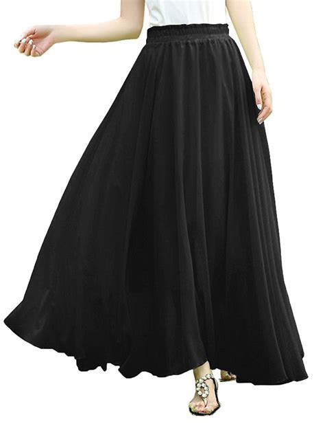 v28 Women Full/Ankle Length Elastic Pleated Retro Maxi Chiffon Long ...