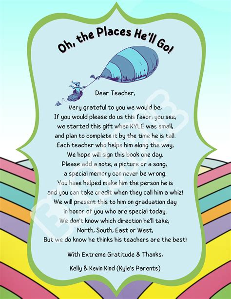 Oh the Places You'll Go Memory Book: Teacher Letter Instructions ...