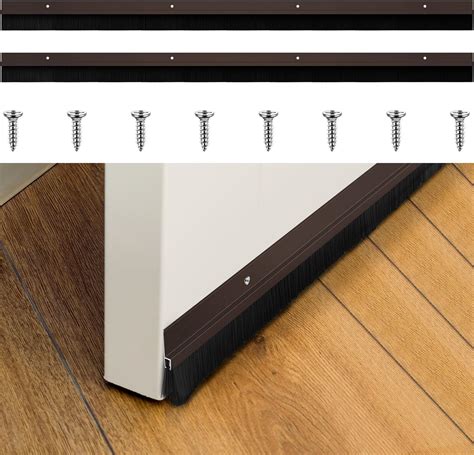 Gisafai 2 Pcs Brown Aluminum Door Sweep with Soft PP Brush 8 Screws 36 ...