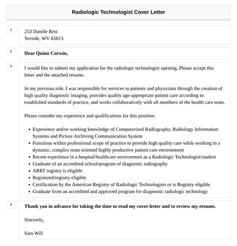 Radiologic Technologist Cover Letter | Velvet Jobs