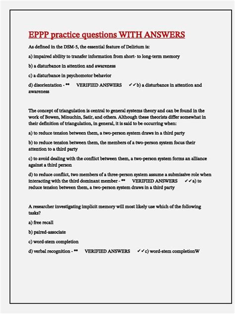 EPPP practice questions WITH ANSWERS - Eppp - Stuvia US