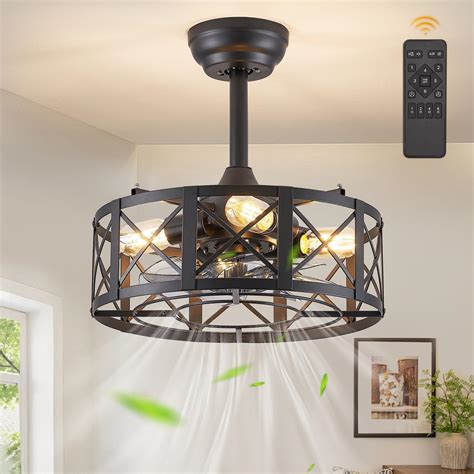 Amazon.com: HOMKEA Caged Ceiling Fan with Lights and Remote, 18" Black ...