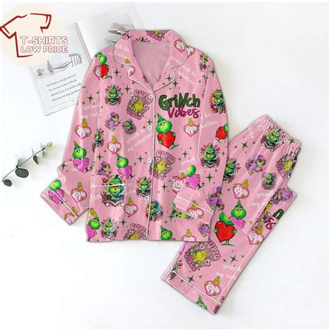 Grinch Vibes Love Portrait Pink Pajamas Set - T-shirts Low Price