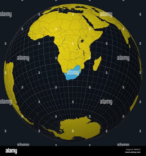 South Africa on Globe. Country view on the world map in Charcoal Bright Yellow color palette ...