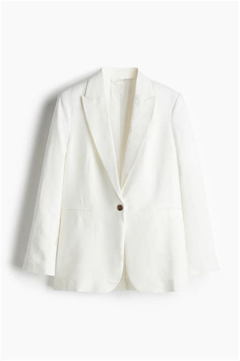 Linen-Blend Blazer - White - Ladies | H&M US
