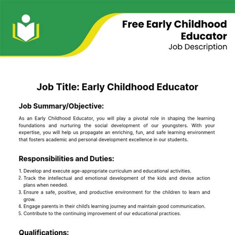 Free Early Childhood Educator Job Description Template to Edit Online