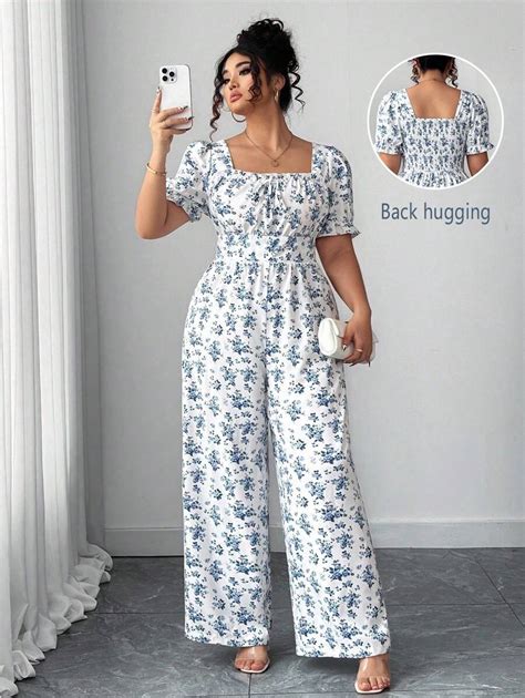 Elenzga Damen Jumpsuit mit quadratischem Ausschnitt, Gänseblümchen ...