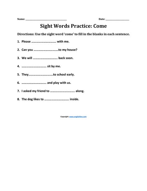 Sight Words Worksheets | Printable Sight Word Practice by Grade