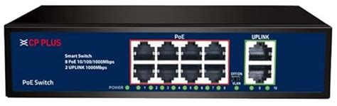 CP Plus 10 Ports Switch with 8 Gigabit PoE Ports (1000 Mbps) & 2 ...