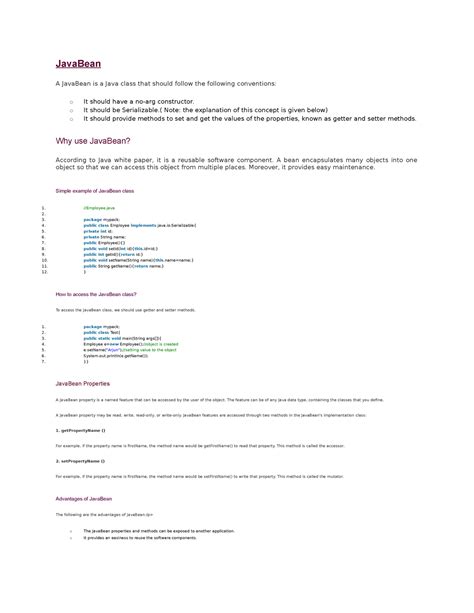 Serialization - Important topics from java - JavaBean A JavaBean is a ...