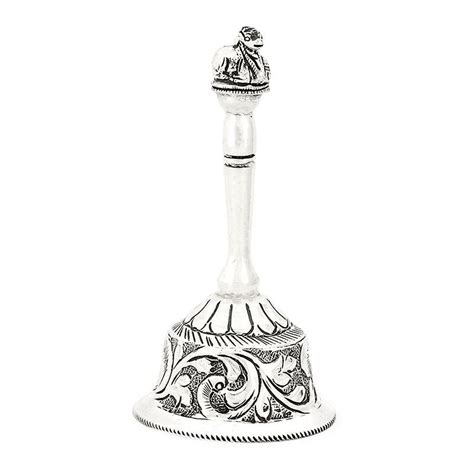 925 Oxidised Silver Bell With Cow For Pooja - Silver Palace