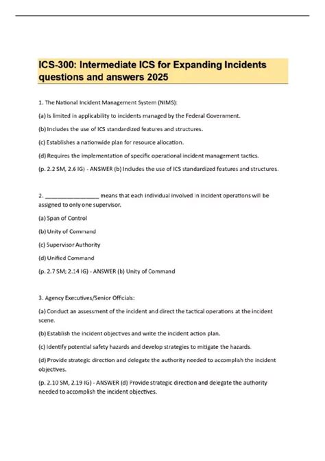 ICS-300: Intermediate ICS for Expanding Incidents questions and answers 2025 - ICS 300 finam ...