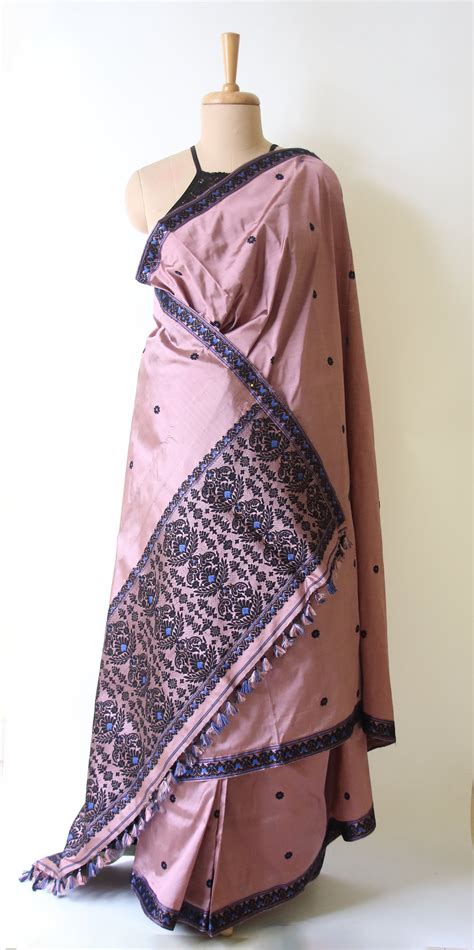 Mocha Colour Handloom Mulberry Silk Saree from Assam – korobidesign