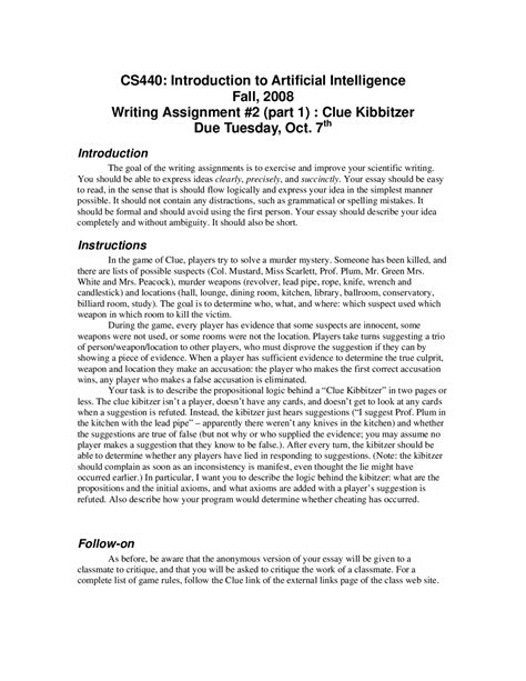 Writing Assignment on Introduction to Artificial Intelligence | CS 440 ...