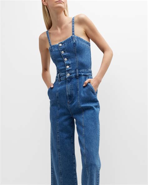PAIGE Anessa Wide-Leg Cropped Denim Jumpsuit | Neiman Marcus