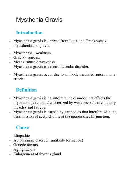 SOLUTION: Medical surgical nursing notes myasthenia gravis symptoms ...