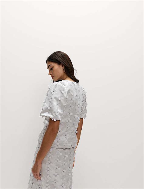 Buy Satin Floral Appliqué Embellished Top at Marks & Spencer