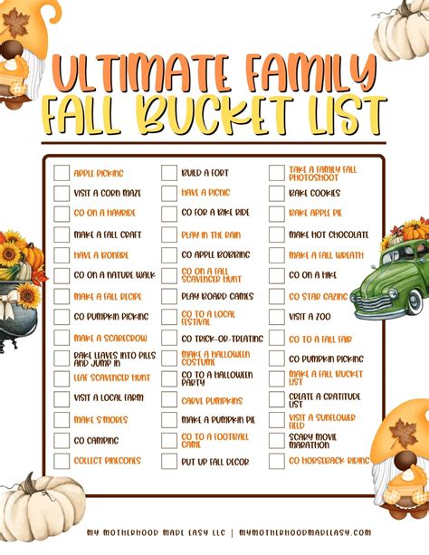 45 fun fall activities for the whole family a printable bucket list pdf ...