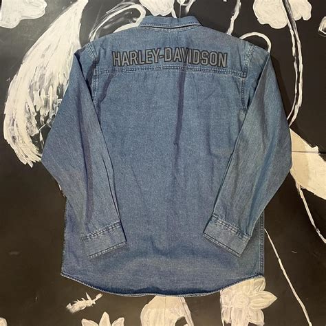 harley davidson denim jacket nwt pit to pit x... - Depop