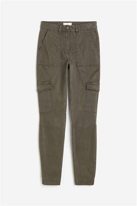 Women's Dark khaki green Twill cargo trousers | H&M IN