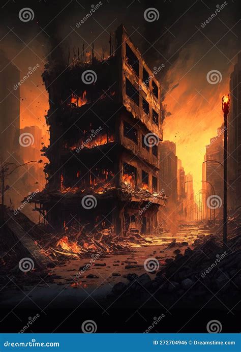Atomic Bomb in City. Aerial View. Symbol of Nuclear War, End of World, Dangers of Nuclear Energy ...