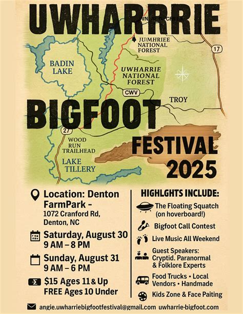 Uwharrie Bigfoot Festival 2025, Denton FarmPark, 29 August to 31 August