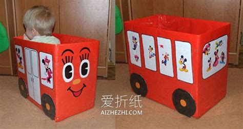 怎么做纸箱汽车图解 废纸箱制作儿童玩具车_爱折纸网