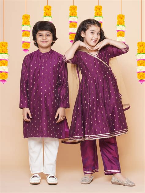 Shop Bitiya by Bhama Girls Burgundy self design Angrakha Gotta Patti ...