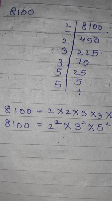 Prime factorization method - square root of 8100 - Brainly.in