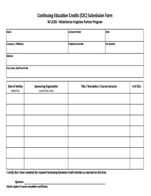 Fillable Online Continuing Education Credits (CEC) Submission Form Fax ...