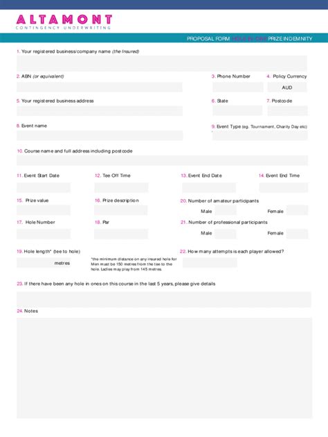Fillable Online PROPOSAL FORM HOLE-IN-ONE PRIZE INDEMNITY Fax Email ...