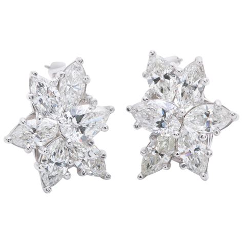 Antique Diamond Gold Platinum Cluster Earrings at 1stDibs