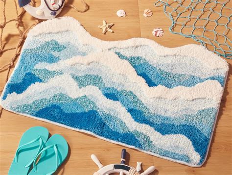 Amazon.com: DyeFury Large Blue Ocean Wave Bath Mat, Cute Funky Bathroom ...