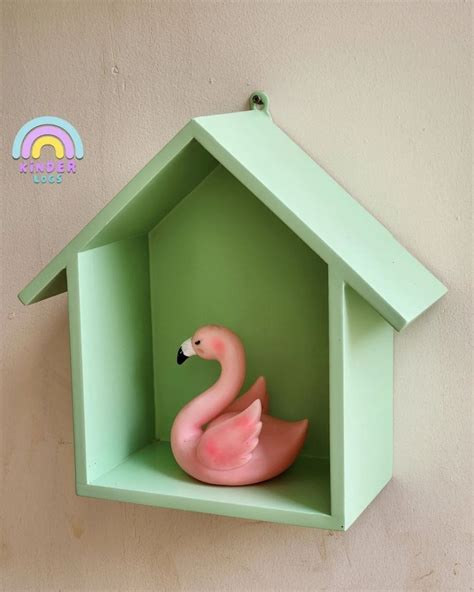 Handmade Hut-Shape Hanging Wall Shelf - Green - Kinder Logs