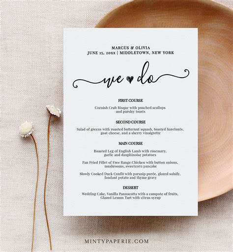 Wedding Menu Card Template We Do Printable Dinner Menu - Etsy