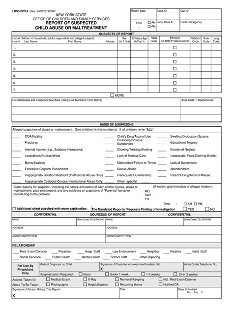New York State Child Abuse Report Form - Blank Fillable Template | Fill ...