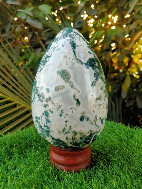 Buy Gorgeous 177 MM Natural Green Moss Agate Stone Healing Egg for ...