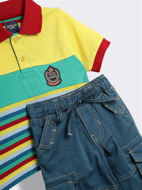 Toddler Boys Colour Block Cotton Knit Polo T-shirt with Stripes and Co ...