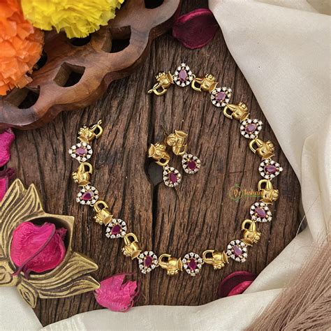 Vriksham AD Stone Tear Drop Elephant Face Short Neckpiece-Red-G17904 ...