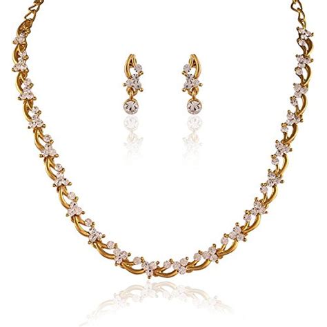 Buy Rich Lady Classy Gold plated Australian Diamond Stone Necklace Set ...
