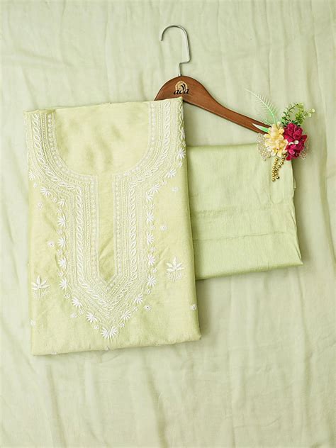 Ada Pista Green Chikankari Chanderi Suit – Ada Chikan