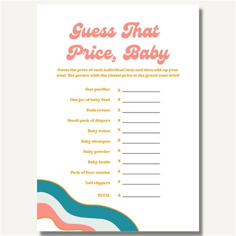 Baby Shower Game, Guess the Price, Price is Right, Retro, 70s ...