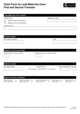 Fillable Online Claim Form for Lead Maternity Carer First and Second ...
