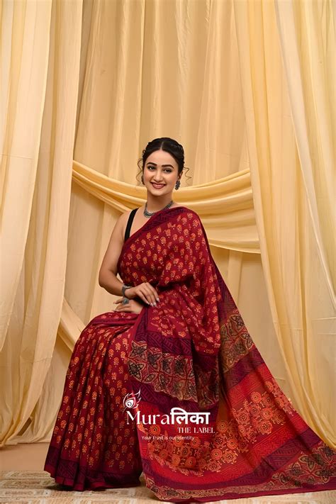 Red Butti Block Print Pure Cotton Saree – Muralika the label